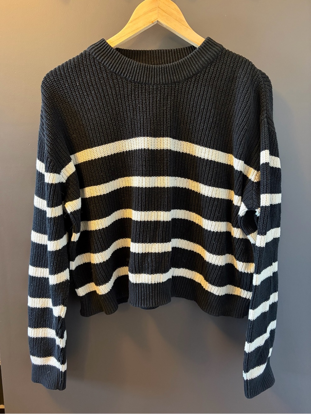 H&M Black & White Striped Crewneck Sweater